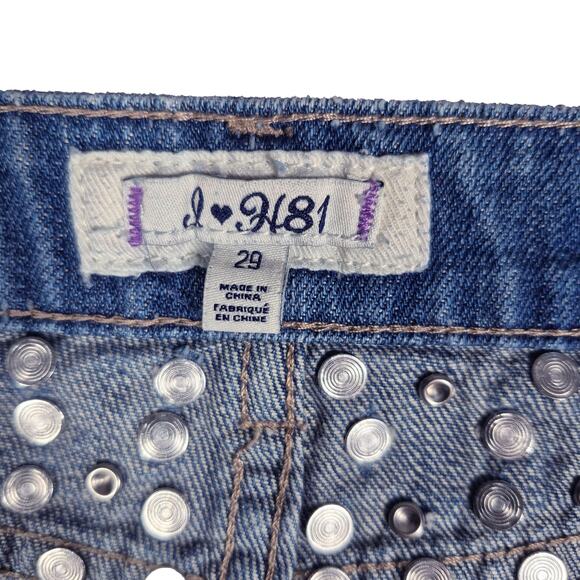 I Love H81 Y2K Bedazzled Jean Cut-off Skirt Denim Rhinestone Womens size 29 - Picture 5 of 6